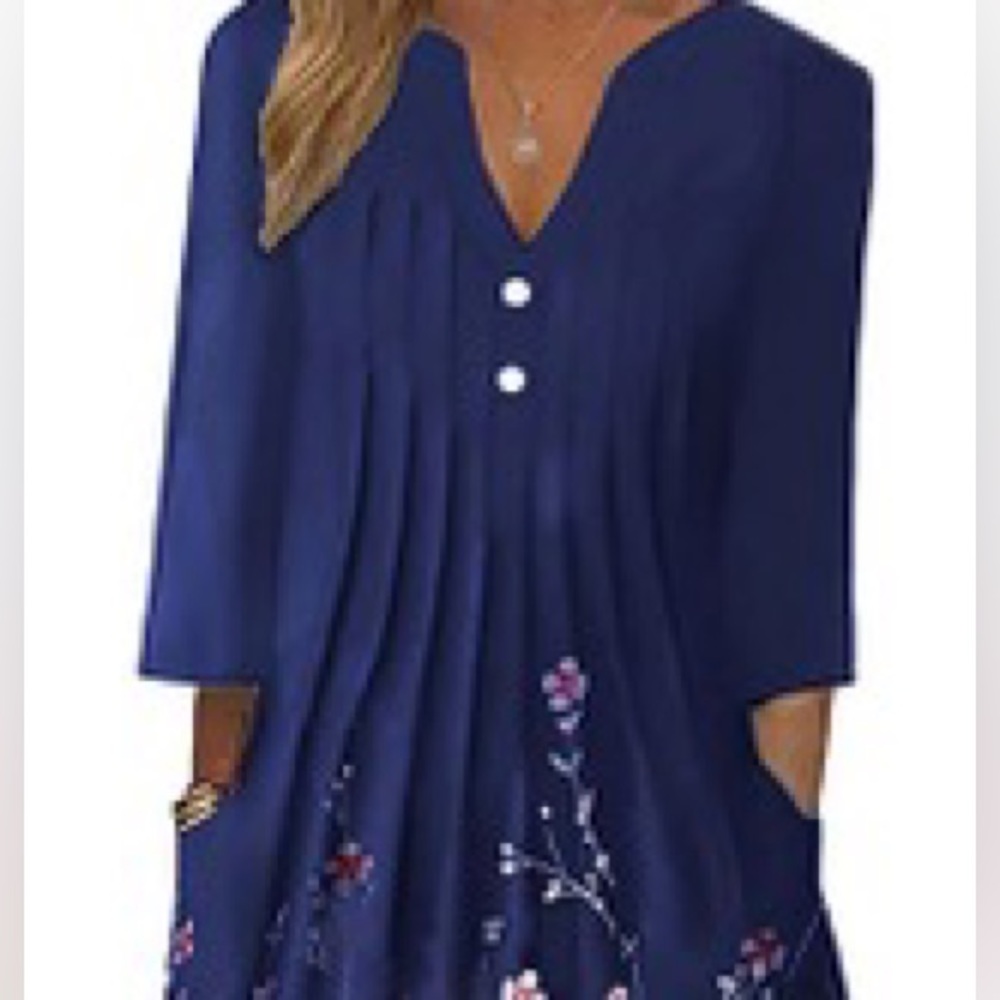 BEAUTIFUL FLORAL PRINT V-NECK 3/4 SLEEVE MIDI DRESS WITH POCKETS - NWOT